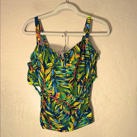 Soma tropical palm print v wire tankini swim suit size large - Picture 2 of 11